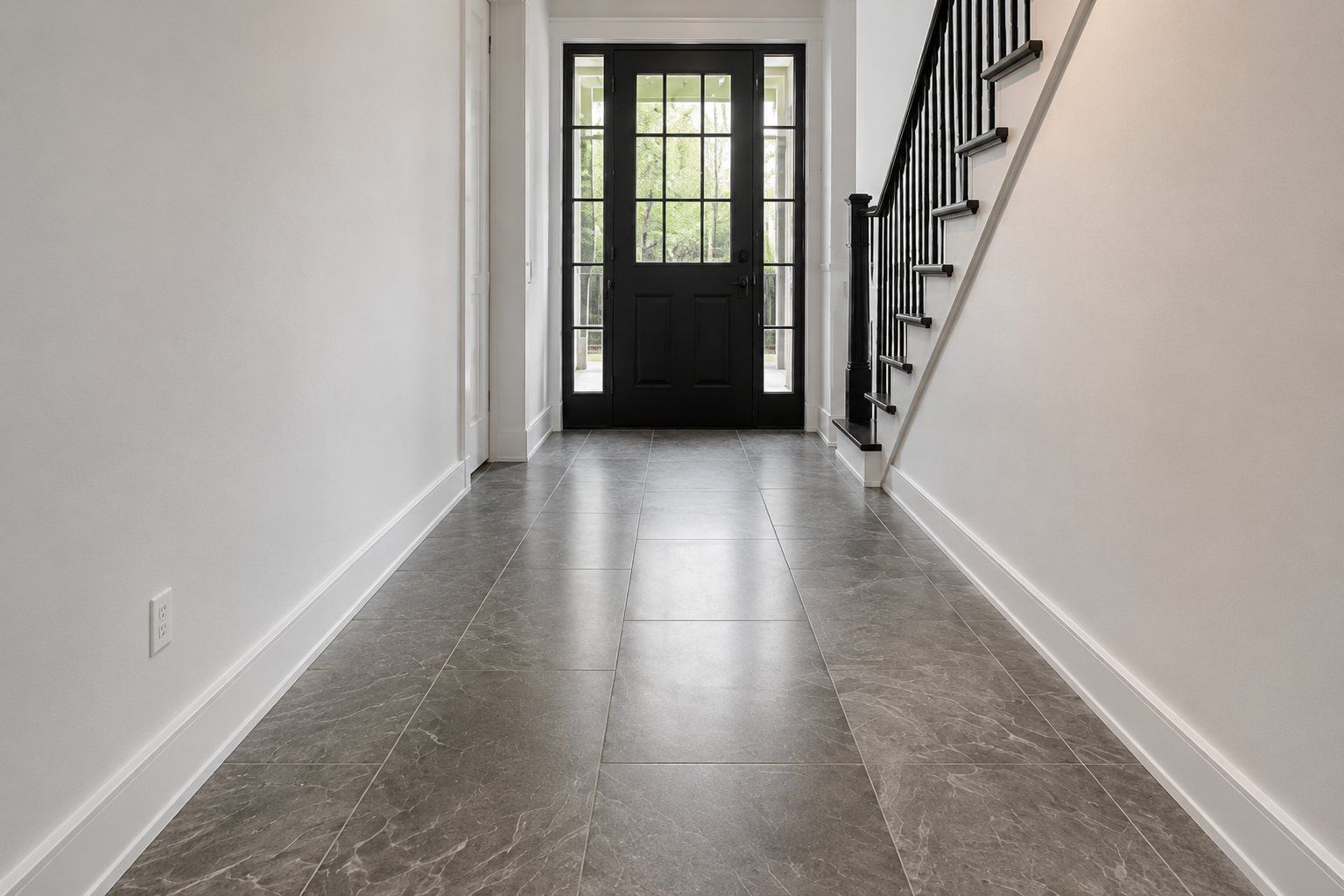 Large format tile entryway flooring